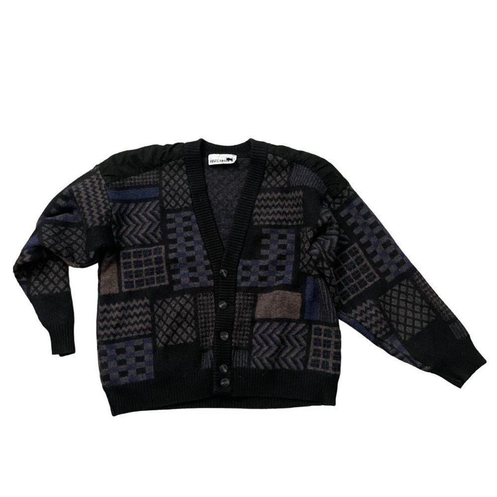 Maremma Wool Knit Cardigan Sweater V Neck Long Sleeves Black Multicolor Size 52